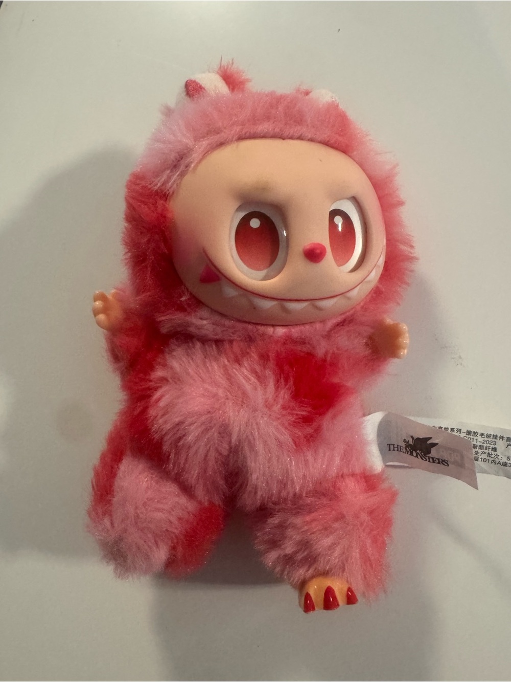 Pink Furry Monster Plush Toy Keychain Bag Charm - Cute Red-Pink Character